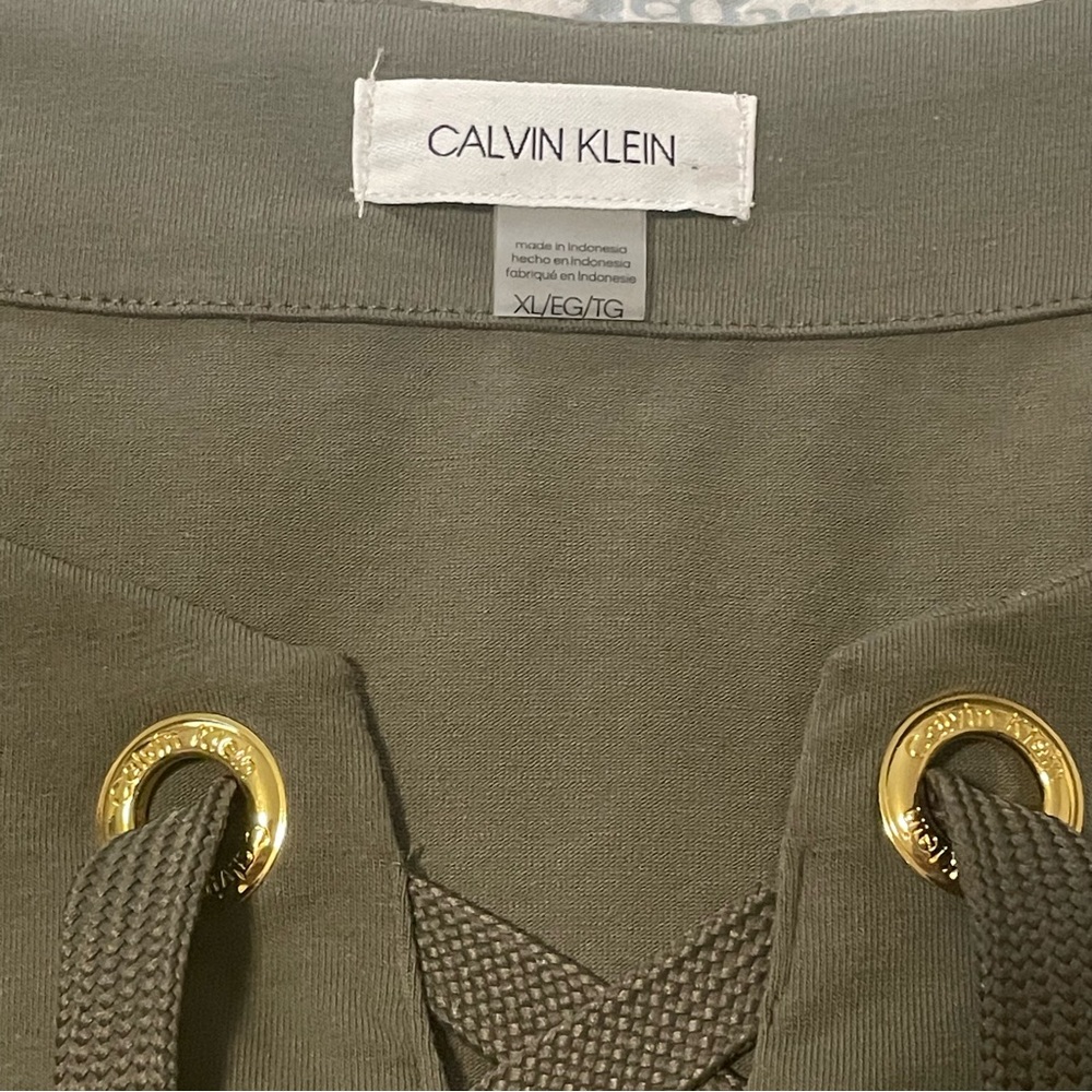 Calvin Klein Olive Lace-Up Gold Tone Accent Dress - XL - Picture 2 of 8